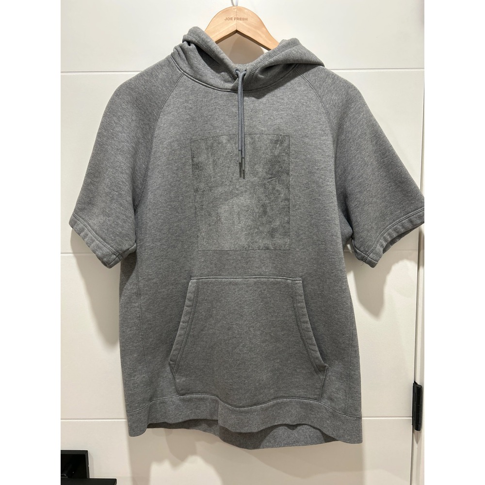 Nike Womens Short Sleeve Hoodie Gray Fleece Pullover Kangaroo Pocket Medium